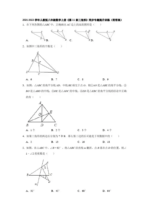 《第11章三角形》同步专题提升训练(附答案)2021-2022学年八年级数学人教版上册