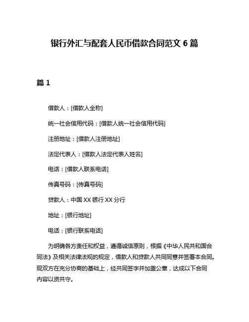 银行外汇与配套人民币借款合同范文6篇