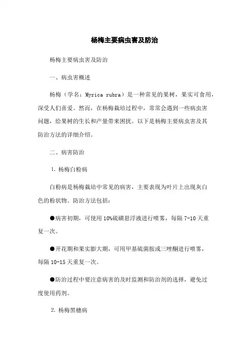 杨梅主要病虫害及防治