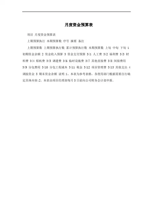 月度资金预算表