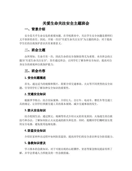 关爱生命关注安全主题班会