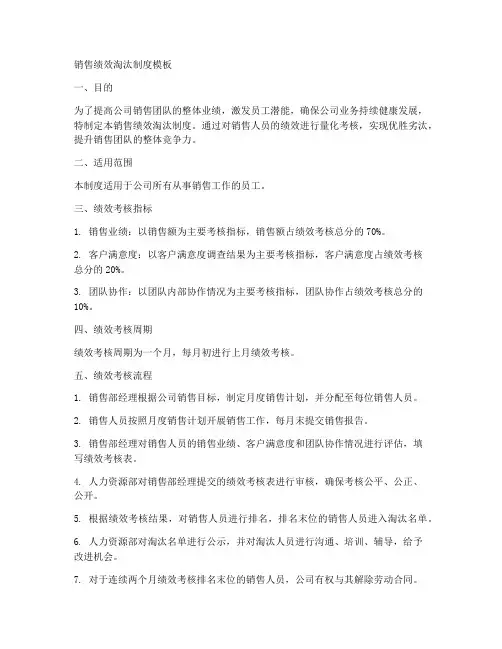 销售绩效淘汰制度模板