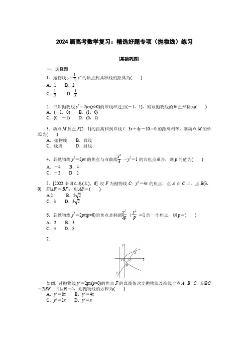 2024届高考数学复习：精选好题专项(抛物线)练习(附答案)