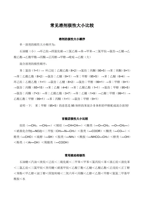 常见溶剂极性大小比较