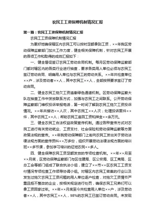 农民工工资保障机制情况汇报