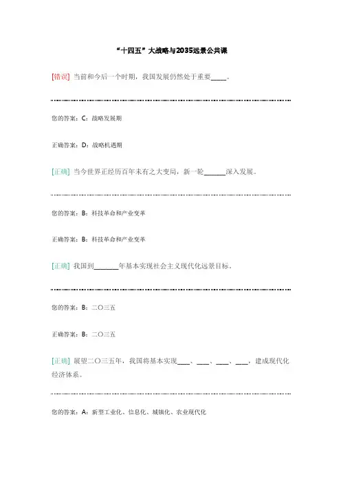 “十四五”大战略与2035远景  习题