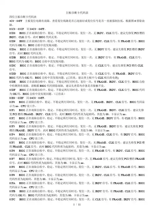 主板诊断卡代码表