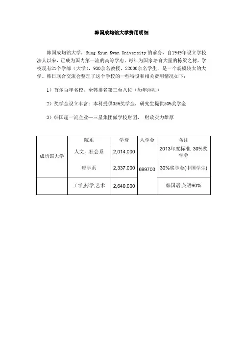 韩国成均馆大学费用明细