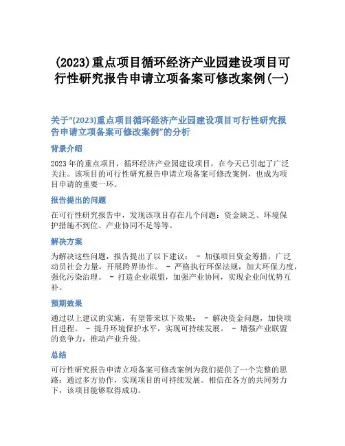 (2023)重点项目循环经济产业园建设项目可行性研究报告申请立项备案可修改案例(一)