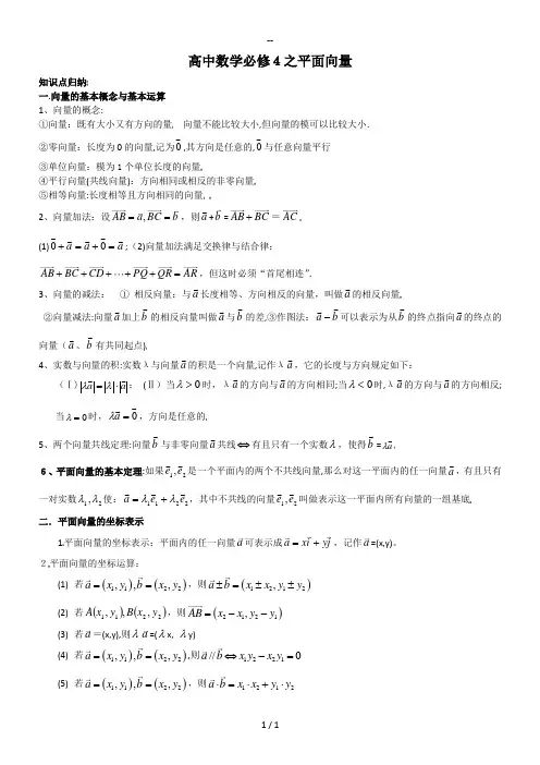 高中数学平面向量知识点总结