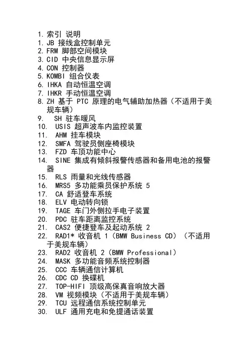 宝马车系中的电子系统中的英文简称