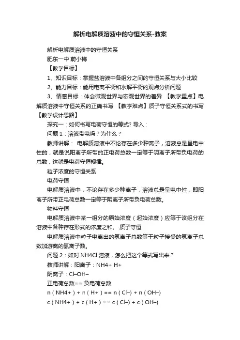 解析电解质溶液中的守恒关系-教案