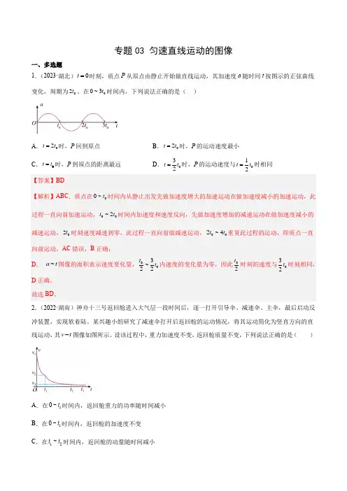 2014-2023高考物理真题分项汇编(全国通用)-专题03 匀变速直线运动的图像(解析版)-十年(