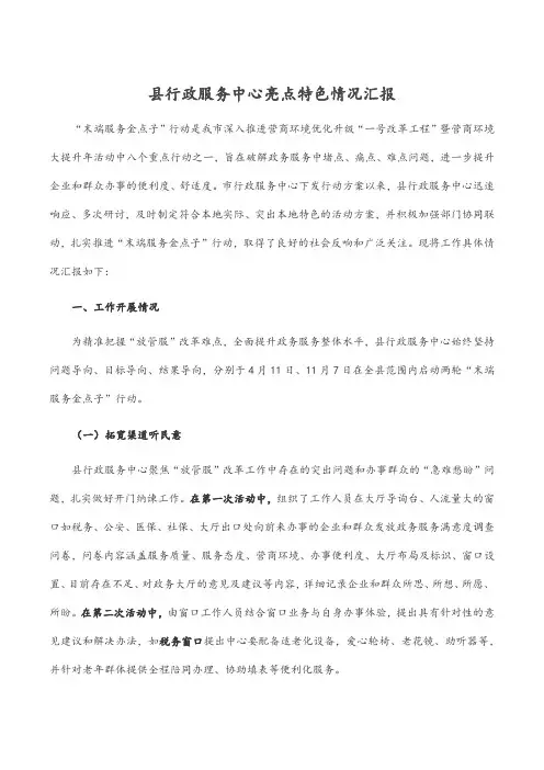 县行政服务中心亮点特色情况汇报