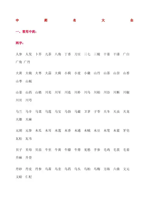 好听的中药名字 