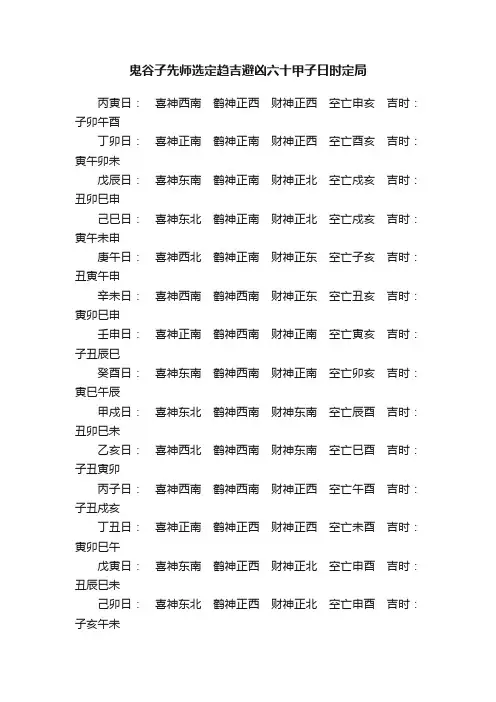 鬼谷子先师选定趋吉避凶六十甲子日时定局