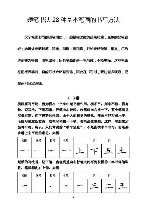 (完整版)硬笔书法28种基本笔画的书写方法