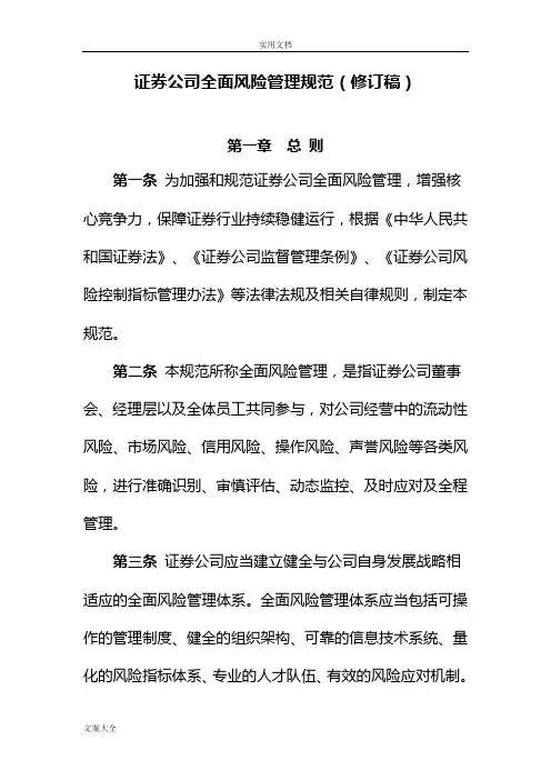 《证券公司管理系统全面风险管理系统要求规范》