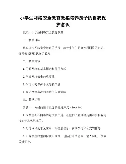 小学生网络安全教育教案培养孩子的自我保护意识