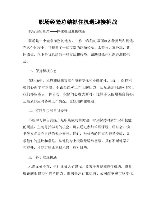 职场经验总结抓住机遇迎接挑战