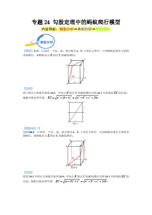专题24 勾股定理中的蚂蚁爬行模型--2024年中考数学核心几何模型重点突破(学生版)