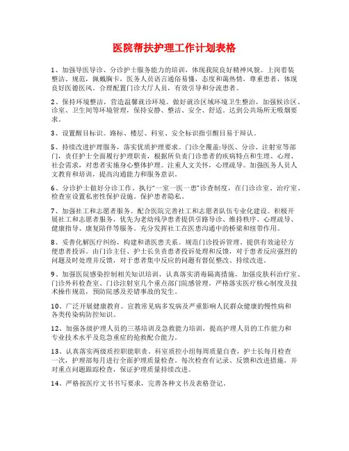 医院帮扶护理工作计划表格