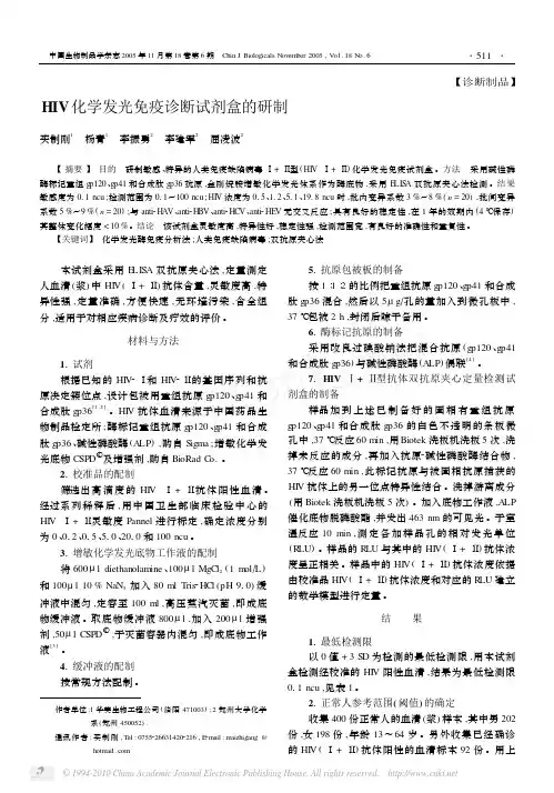 HIV化学发光免疫诊断试剂盒的研制_买制刚