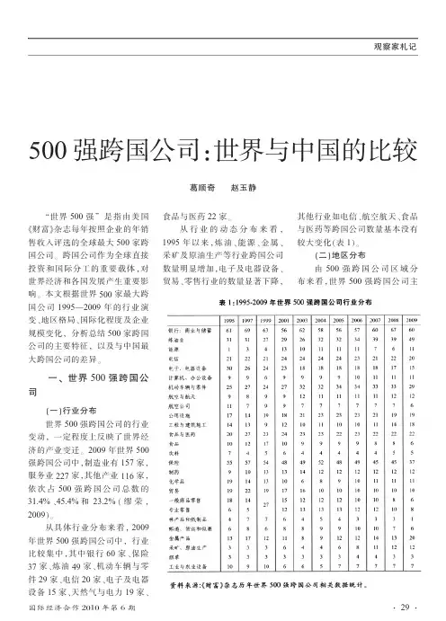 500强跨国公司_世界与中国的比较