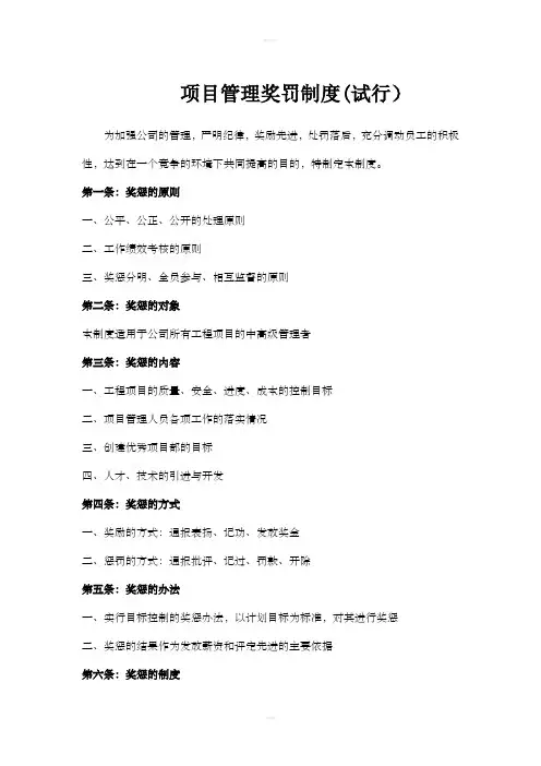 关于对项目管理者的奖惩制度