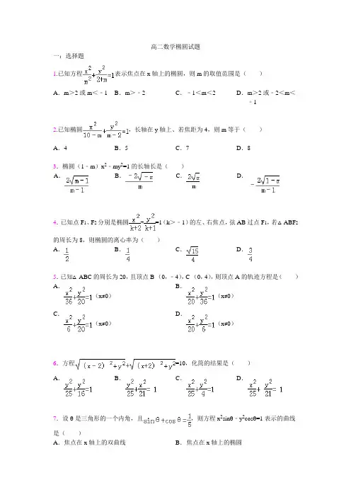 高二数学椭圆试题(有答案)