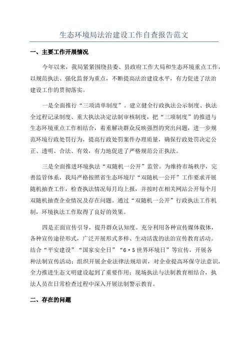生态环境局法治建设工作自查报告范文