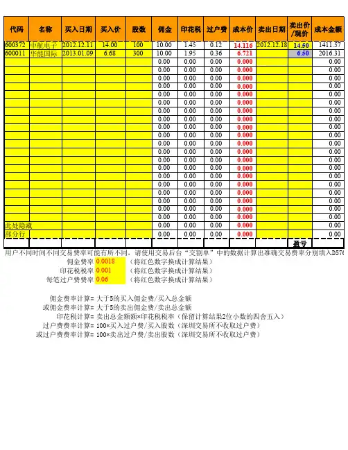 股票交易费用计算表_股票交易盈亏表_股票投资收益表