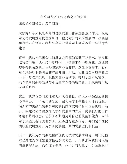 在公司发展工作务虚会上的发言