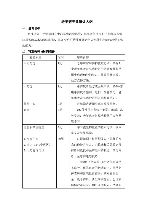 2023年临床中药师规范化培训老年病专业培训大纲