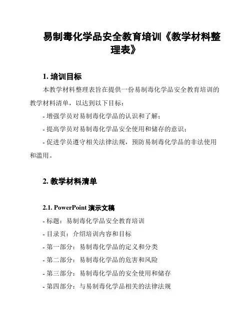 易制毒化学品安全教育培训《教学材料整理表》