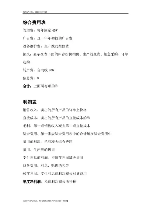最新erp沙盘模拟三张表填写内容