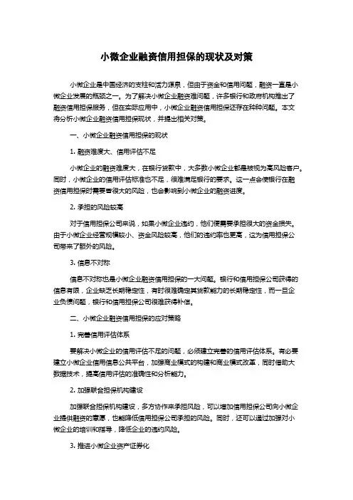 小微企业融资信用担保的现状及对策
