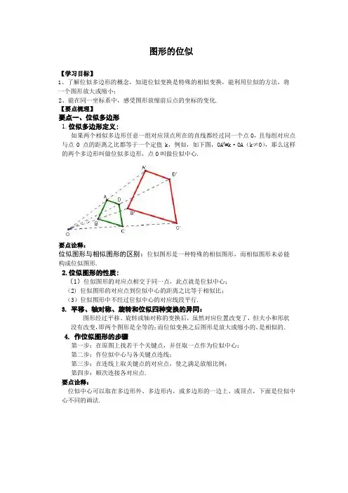 苏科版九年级数学下册  6.6 图形的位似  知识点总结+例题+练习(含答案)