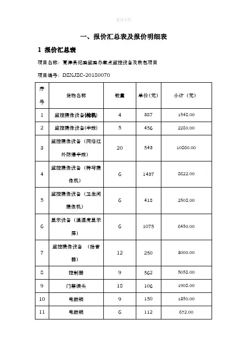 报价汇总表及报价明细表