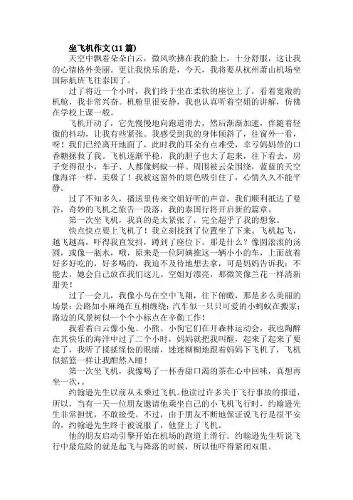 坐飞机作文(11篇)范文精选