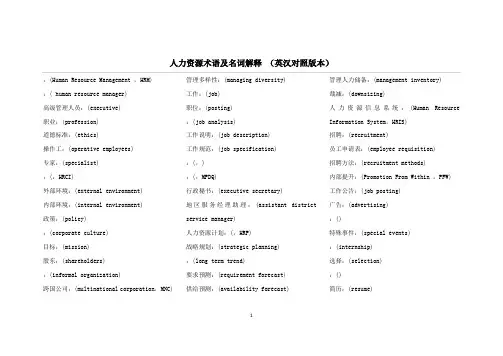 人力资源术语及名词解释