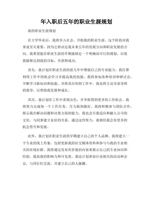 年入职后五年的职业生涯规划