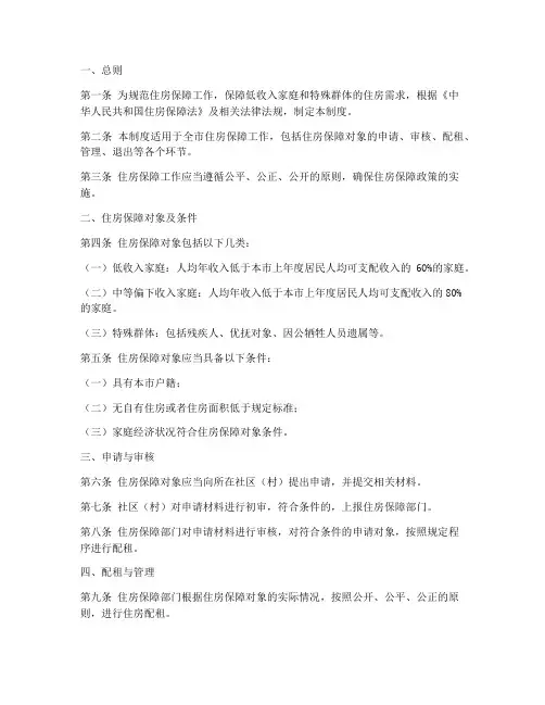 住房保障相关管理制度范本