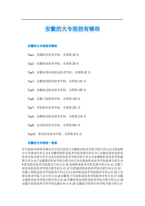 安徽的大专院校有哪些