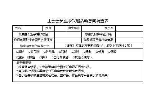 工会兴趣活动意向调查表