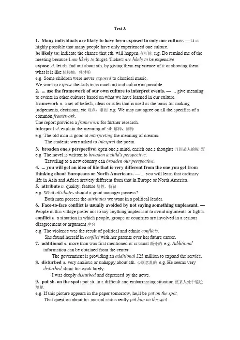 大学跨文化英语综合教程IUnit8ConsideringCulturalDiversity语言点