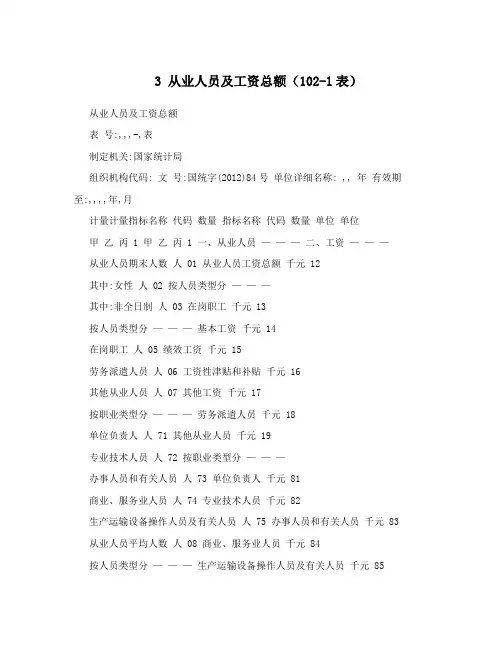 3 从业人员及工资总额(102-1表)