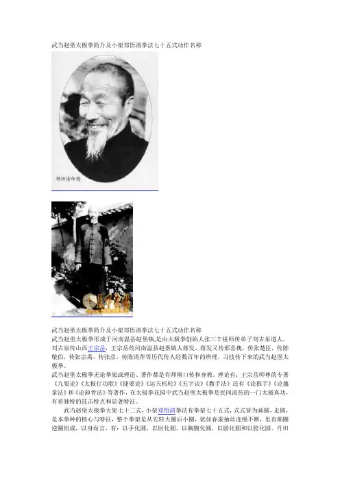 武当赵堡太极拳简介及小架郑悟清拳法七十五式动作名称