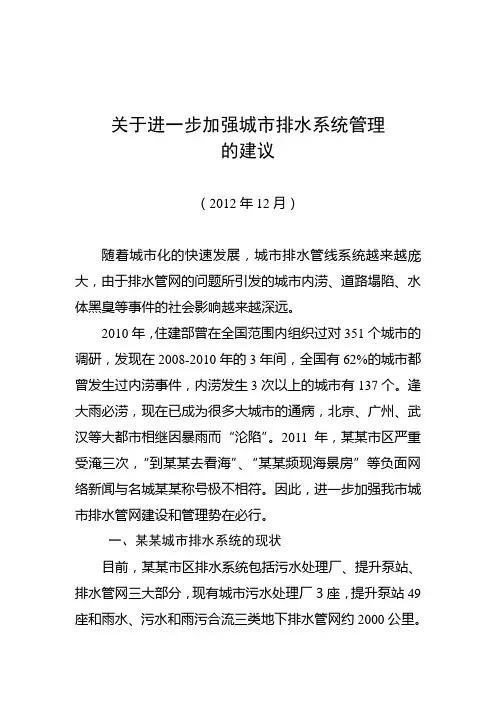 关于进一步加强城市排水系统管理的建议