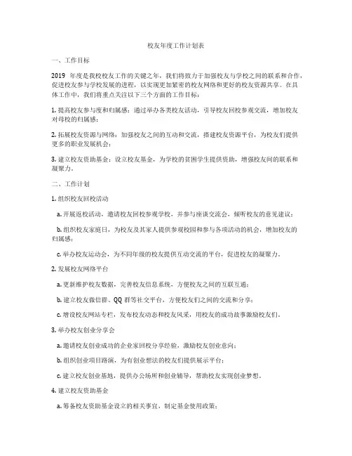 校友年度工作计划表